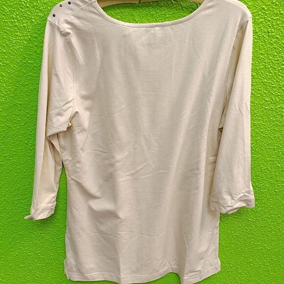 Cream 3/4 Sleeve Blouse with Embellished Neckline - Picture 3 of 3
